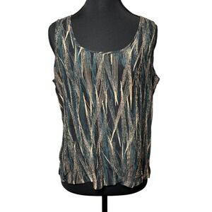 Amanda Smith Women 100% Silk Tank Blouse Abstract Earthy Forest Art to Wear M